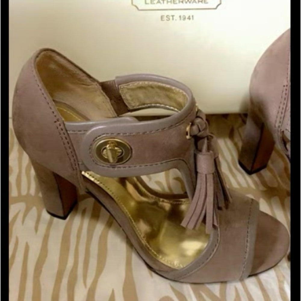 Coach Taupe Heels with Gold Accents